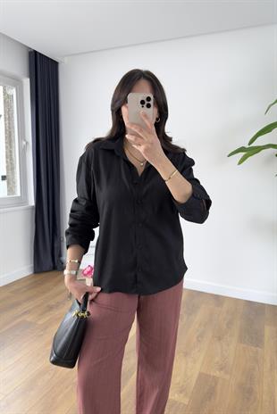 MD Razy Siyah Keten Gömlek