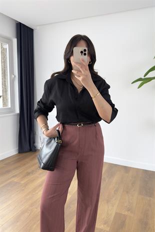 MD Razy Siyah Keten Gömlek