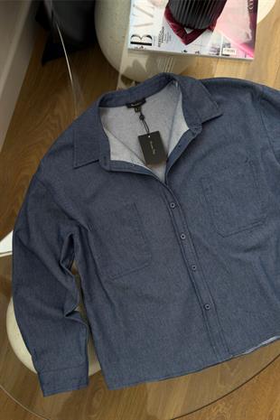 MD Sesla Mavi Cep Detaylı Denim Gömlek