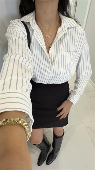 MD Sewy Ekru Çizgili Gömlek