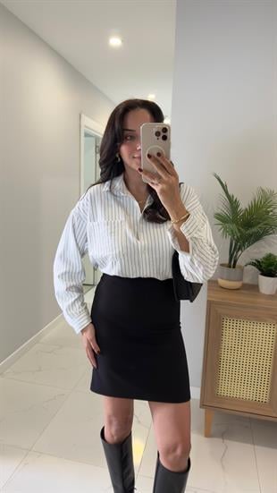 MD Sewy Ekru Çizgili Gömlek