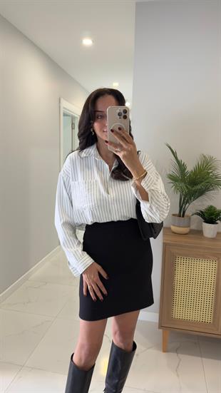 MD Sewy Ekru Çizgili Gömlek