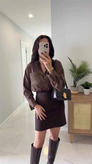 MD Sewy Kahve Çizgili Gömlek