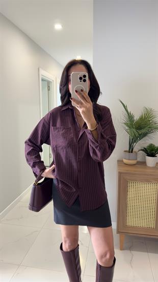 MD Sewy Mürdüm Çizgili Gömlek