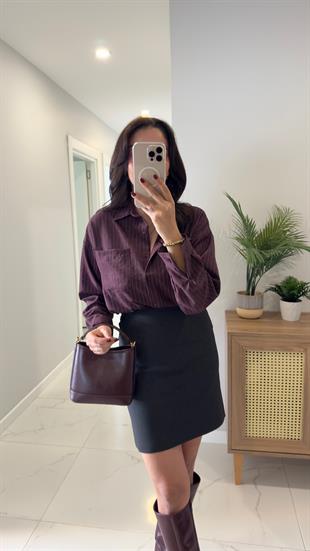 MD Sewy Mürdüm Çizgili Gömlek