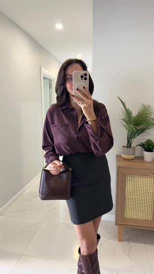 MD Sewy Mürdüm Çizgili Gömlek