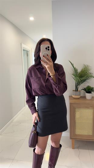 MD Sewy Mürdüm Çizgili Gömlek