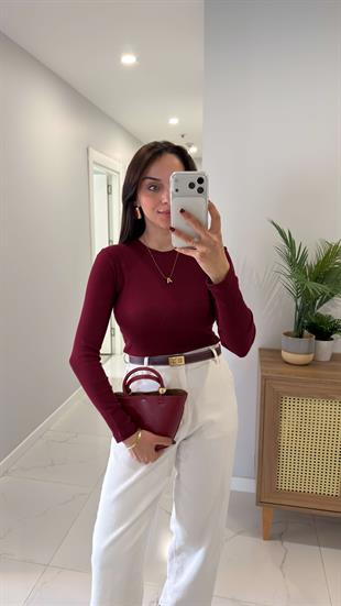 MD Sitra Bordo Fitilli Uzun Kollu Bluz