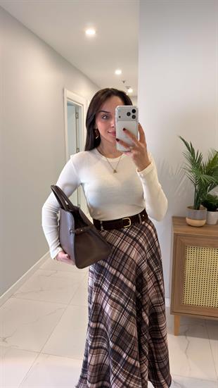 MD Sitra Ekru Fitilli Uzun Kollu Bluz