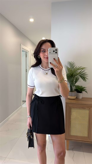 MD Sterad Ekru Şerit Detaylı Kısa Kollu Triko