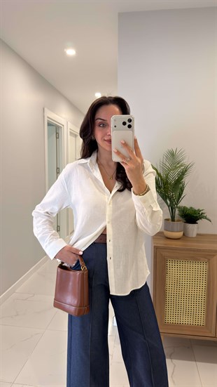 MD Stras Ekru Keten Gömlek