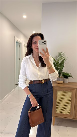 MD Stras Ekru Keten Gömlek