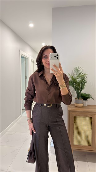 MD Stras Kahve Keten Gömlek