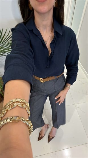 MD Stras Lacivert Keten Gömlek