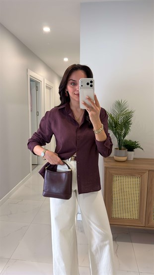 MD Stras Mürdüm Keten Gömlek