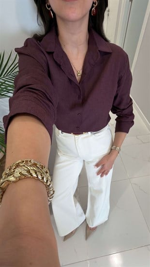 MD Stras Mürdüm Keten Gömlek