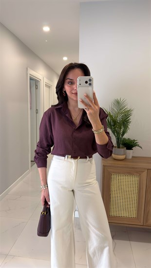 MD Stras Mürdüm Keten Gömlek