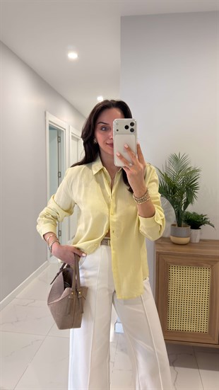 MD Stras Sarı Keten Gömlek