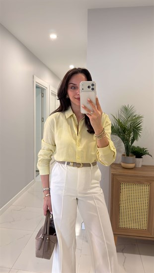 MD Stras Sarı Keten Gömlek