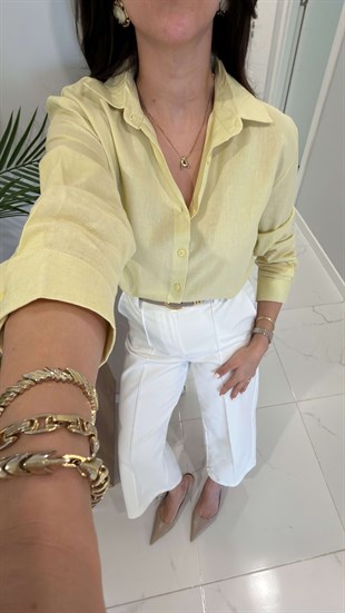 MD Stras Sarı Keten Gömlek