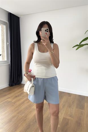 MD Vela Kırık Beyaz Askı Kontrast Detaylı Atlet