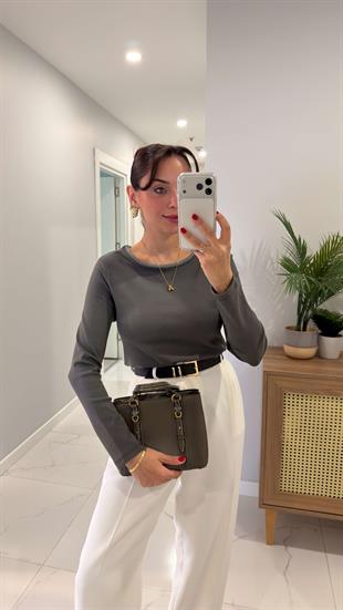 MD Vetra Haki Yakası İşleme Detaylı Bluz