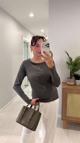 MD Vetra Haki Yakası İşleme Detaylı Bluz