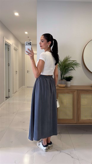 Md Violetta Füme Beli Lastikli Tensel Etek