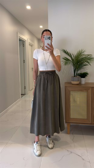 Md Violetta Haki Beli Lastikli Tensel Etek