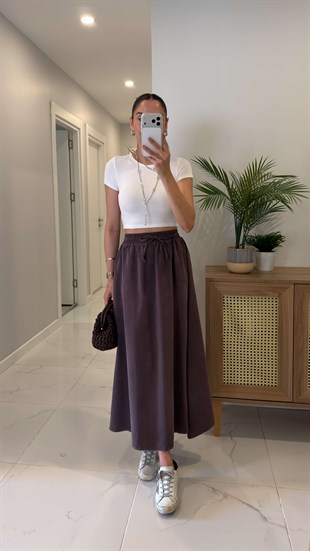 Md Violetta Kahve Beli Lastikli Tensel Etek