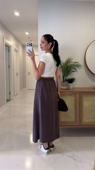 Md Violetta Kahve Beli Lastikli Tensel Etek
