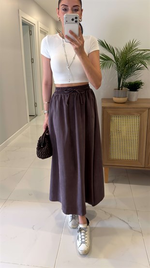 Md Violetta Kahve Beli Lastikli Tensel Etek