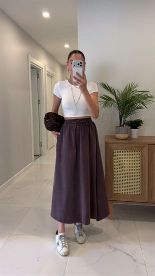 Md Violetta Kahve Beli Lastikli Tensel Etek