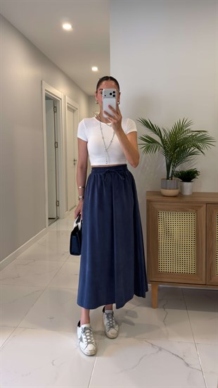 Md Violetta Lacivert Beli Lastikli Tensel Etek