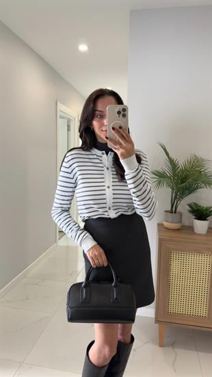 MD Wies Beyaz Gri Çizgili Hırka