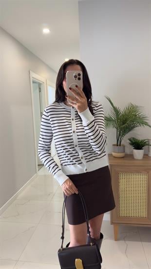 MD Wies Beyaz Kahve Çizgili Hırka