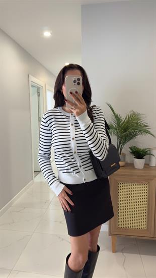 MD Wies Beyaz Siyah  Çizgili Hırka