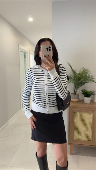 MD Wies Beyaz Siyah  Çizgili Hırka