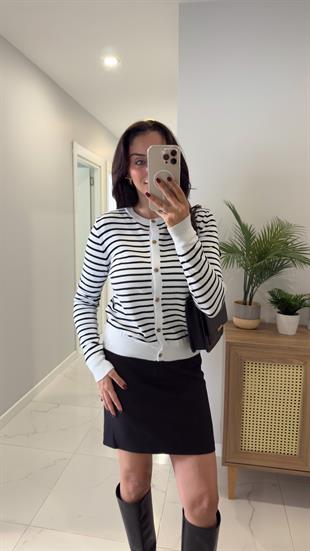 MD Wies Beyaz Siyah  Çizgili Hırka