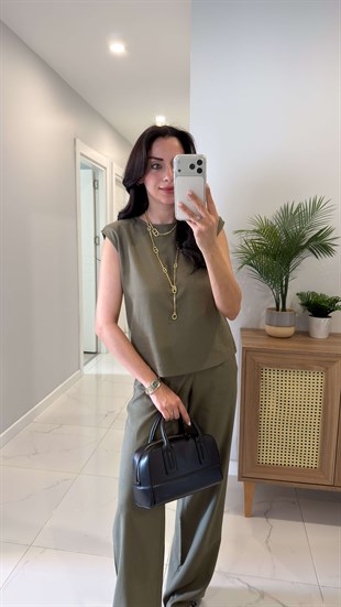 MD Zorex Haki Vatkalı Keten Takım