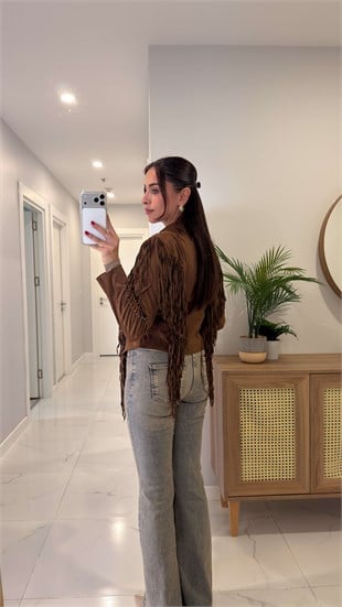Melina Camel Süet Püsküllü Ceket
