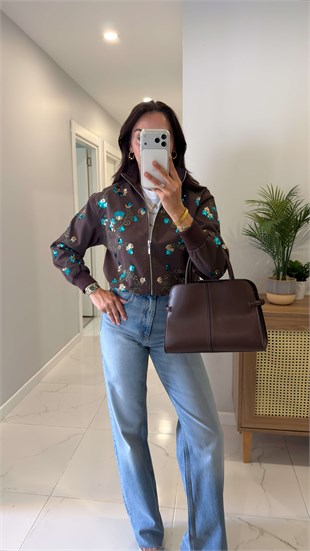 Mellis Kahve Nakış İşleme Detaylı Ceket