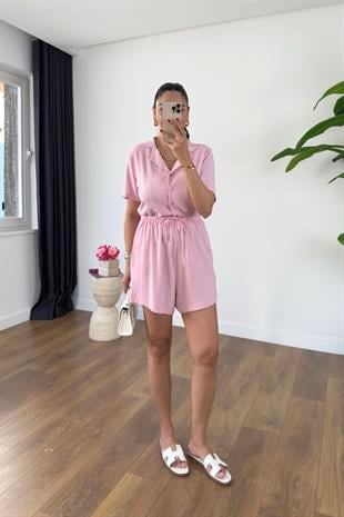 Melvin Pembe Keten Gömlek Şort Takım