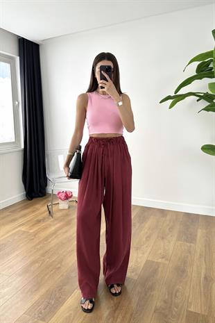 Menka Bordo Premium Beli Lastikli Pantolon