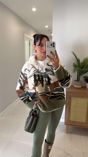 Mensa Kahve Geyikli Peluş Fermuarlı Sweat