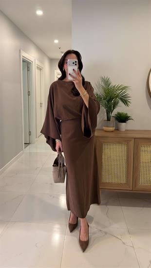Miccas Kahve Yarasa Kol Tensel Elbise