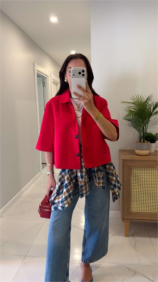 Milasa Kırmızı Oversize Crop Ceket