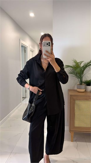 Milda Siyah Gömlek Pantolon Takım