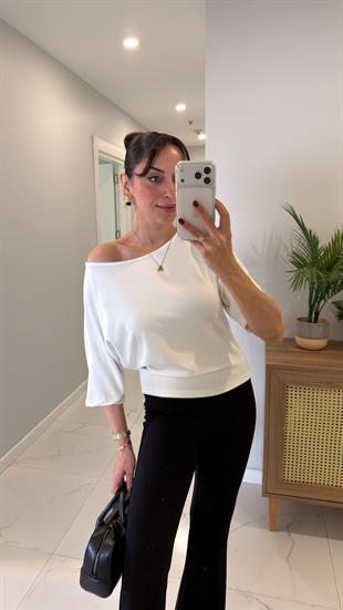 Minnas Ekru Kayık Yaka Bluz