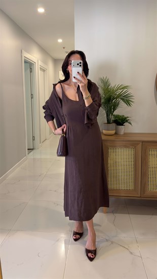 Minnisa Koyu Kahve Gömlek Elbise Takım